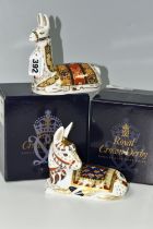 TWO BOXED ROYAL CROWN DERBY PAPERWEIGHTS, comprising Thistle Donkey and Llama, the latter a Royal