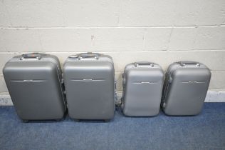 FOUR DELUXURY SILVER HARDSHELL SUITCASES (condition report: general signs of usage) (4)