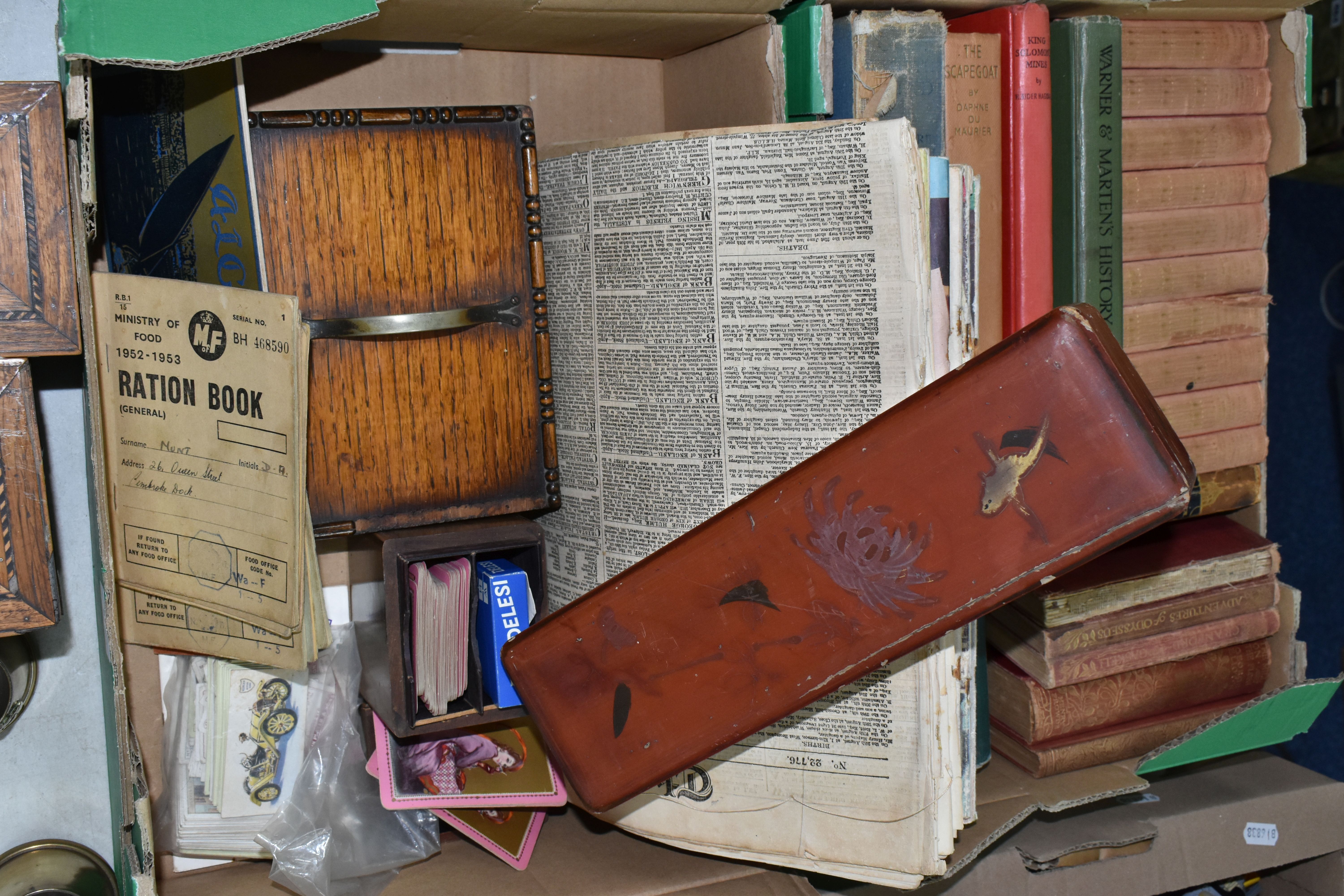 TWO BOXES AND LOOSE BOOKS, EPHEMERA AND SUNDRY ITEMS, to include two small trench art vases, one - Image 4 of 7