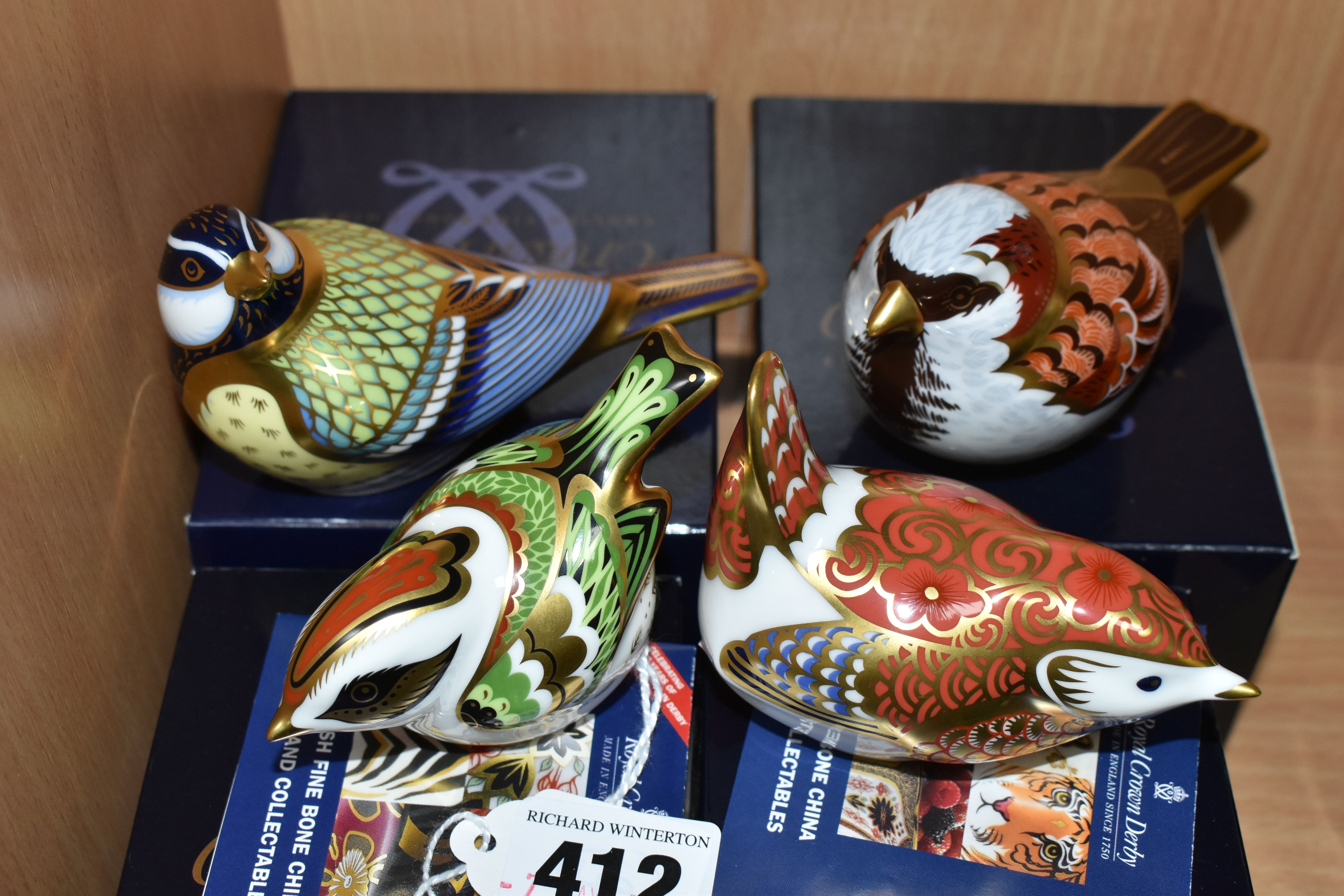 FOUR BOXED ROYAL CROWN DERBY PAPERWEIGHTS, 'Firecrest 2009', 'Manifold Wren', 'Great Tit' and 'House - Image 2 of 4