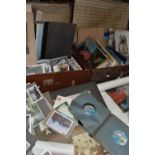 THREE OLD CASES CONTAINING A COLLECTION OF MAGAZINES, LETTERS, POSTCARDS, FIVE 1950'S ORDNANCE