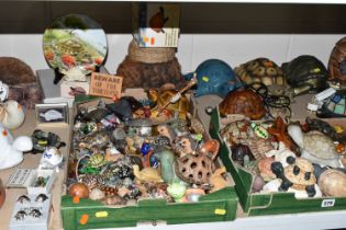 TWO BOXES AND LOOSE TORTOISE AND TURTLE ORNAMENTS, ETC, large collection to include several tortoise