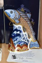 A BOXED ROYAL CROWN DERBY LIMITED EDITION 'LEAPING SALMON' PAPERWEIGHT, exclusive to Sinclairs and