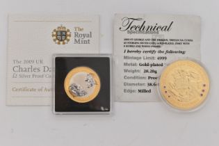 TWO COINS, to include a cased '2009 UK Charles Darwin £2 Silver Proof Coin, with COA, and a cased