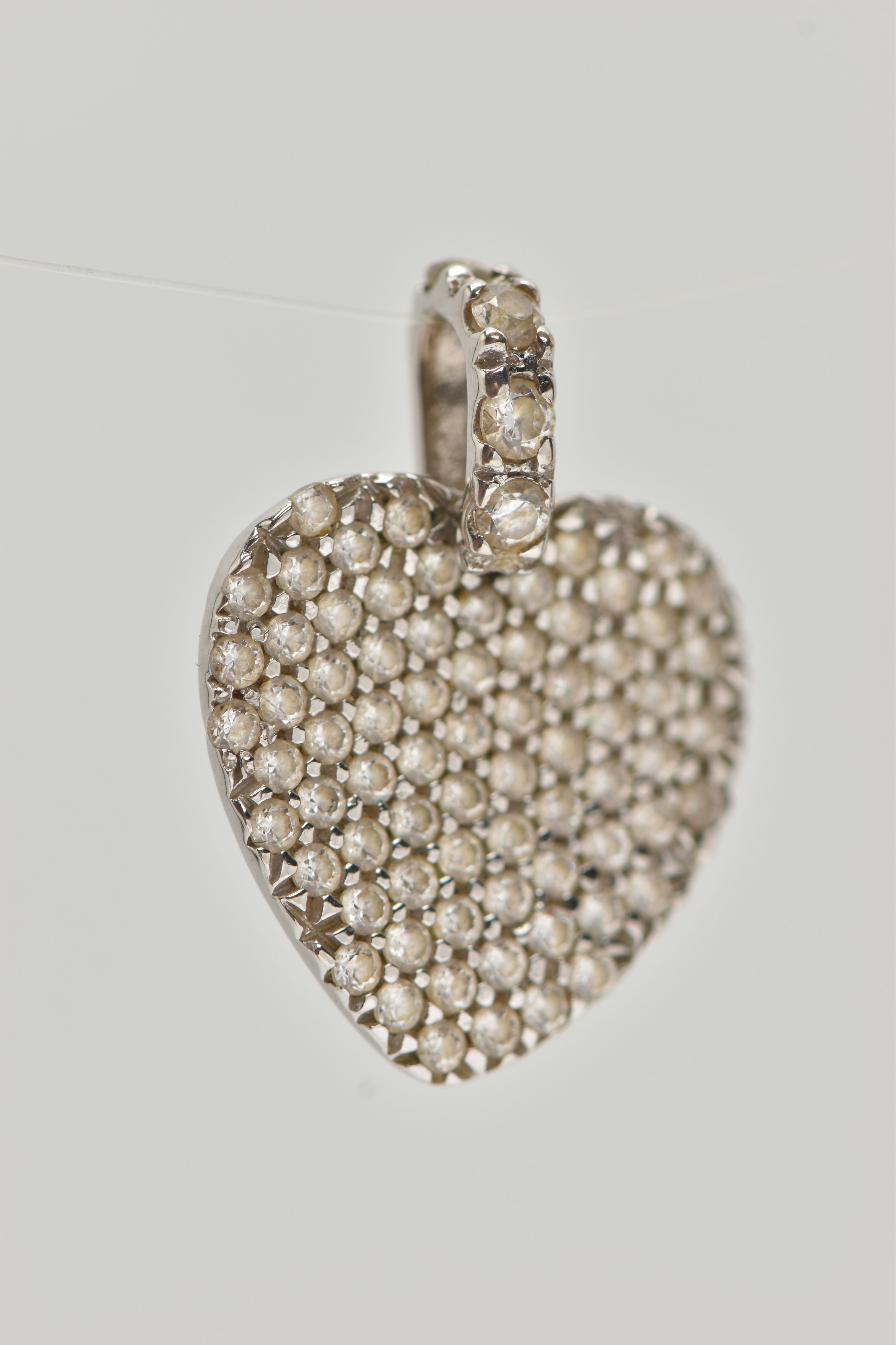 A WHITE METAL DIAMOND SET HEART PENDANT, flat heart pendant pave set with small round brilliant - Image 3 of 4