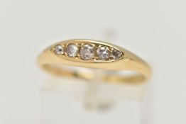 AN 18CT GOLD DIAMOND BOAT RING, set with five graduating, round brilliant and single cut diamonds,
