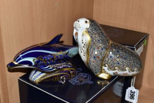 TWO BOXED ROYAL CROWN DERBY PAPERWEIGHTS, comprising Russian Walrus and Bottlenose Dolphin, each