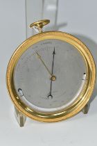 A LATE 19TH CENTURY ANEROID BAROMETER BY E.J. DENT OF PARIS, in a circular brass case with hanging