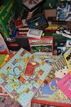 TWO BOXES OF BOARD GAMES AND PLAYING CARDS, to include two sets of Scrabble, a Monopoly board,