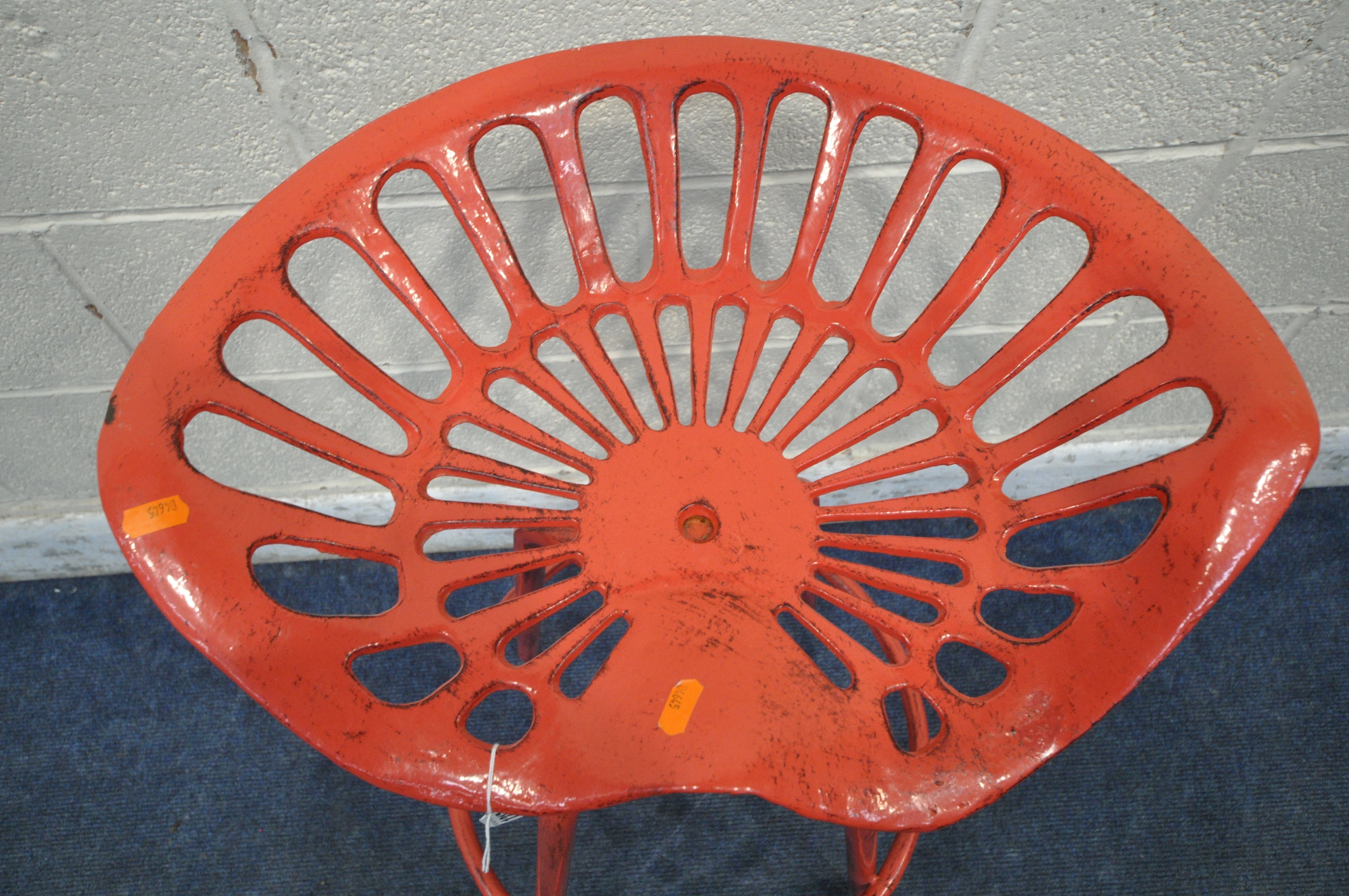 A RED PAINTED REPRODUCTION CAST ALUMINIUM TRACTOR SEAT STOOL, with swivel height adjusting seat, - Image 2 of 4