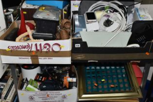 FOUR BOXES AND LOOSE ASSORTED SUNDRY ITEMS ETC, to include assorted tools in two tool boxes, part