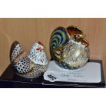 TWO BOXED ROYAL CROWN DERBY PAPERWEIGHTS, comprising limited edition Farmyard Cockerel, with
