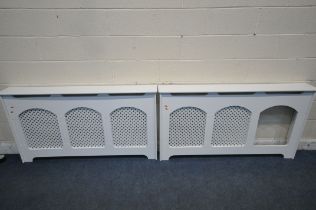 A PAIR OF WHITE RADIATOR COVERS, length 150cm x depth 20cm x height 83cm (condition report: one