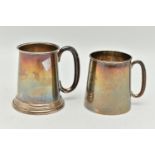 TWO SILVER CUPS, the first a silver cup with engraved name detail, approximate height 74mm,