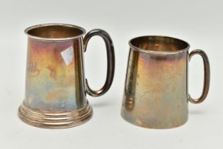 TWO SILVER CUPS, the first a silver cup with engraved name detail, approximate height 74mm,