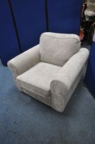 A BEIGE UPHOLSTERED ARMCHAIR, width 101cm x depth 92cm x height 88cm (condition report: general