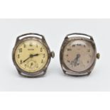 TWO SILVER WATCH HEADS, the first a manual wind 'Limit; watch, silvered Arabic numeral dial with