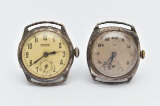 TWO SILVER WATCH HEADS, the first a manual wind 'Limit; watch, silvered Arabic numeral dial with