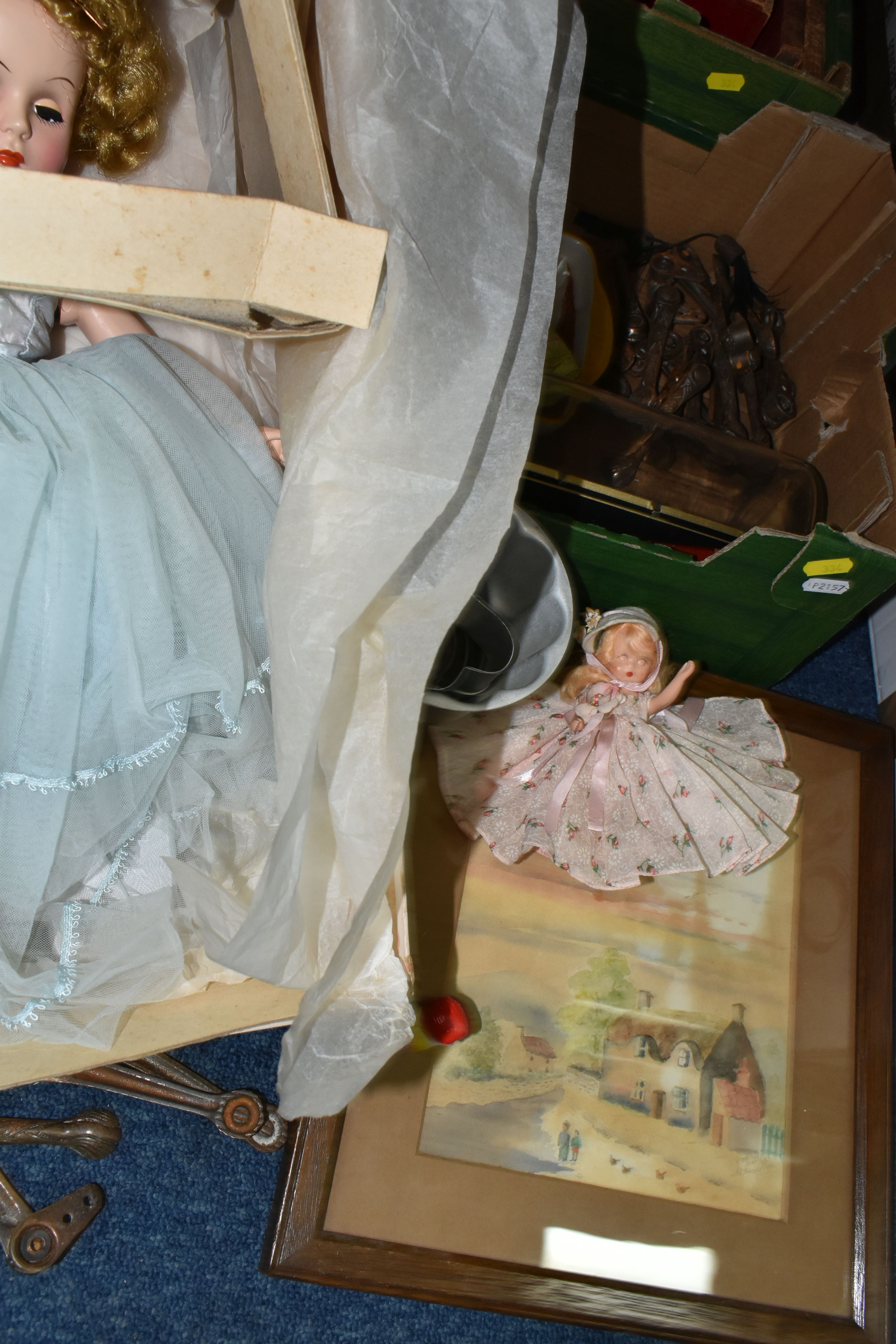 TWO BOXES AND LOOSE DOLLS, BOOKS AND SUNDRY ITEMS, to include a boxed mid twentieth century Nancy - Image 2 of 9