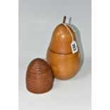 A TURNED FRUITWOOD TEA CADDY, modelled in the form of a pear, possibly late 20th Century, height