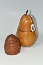 A TURNED FRUITWOOD TEA CADDY, modelled in the form of a pear, possibly late 20th Century, height