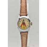 A CHILDS BOXED DISNEYS SNOW WHITE WRISTWTACH, round silvered dial depicting Snow White, Arabic