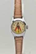 A CHILDS BOXED DISNEYS SNOW WHITE WRISTWTACH, round silvered dial depicting Snow White, Arabic