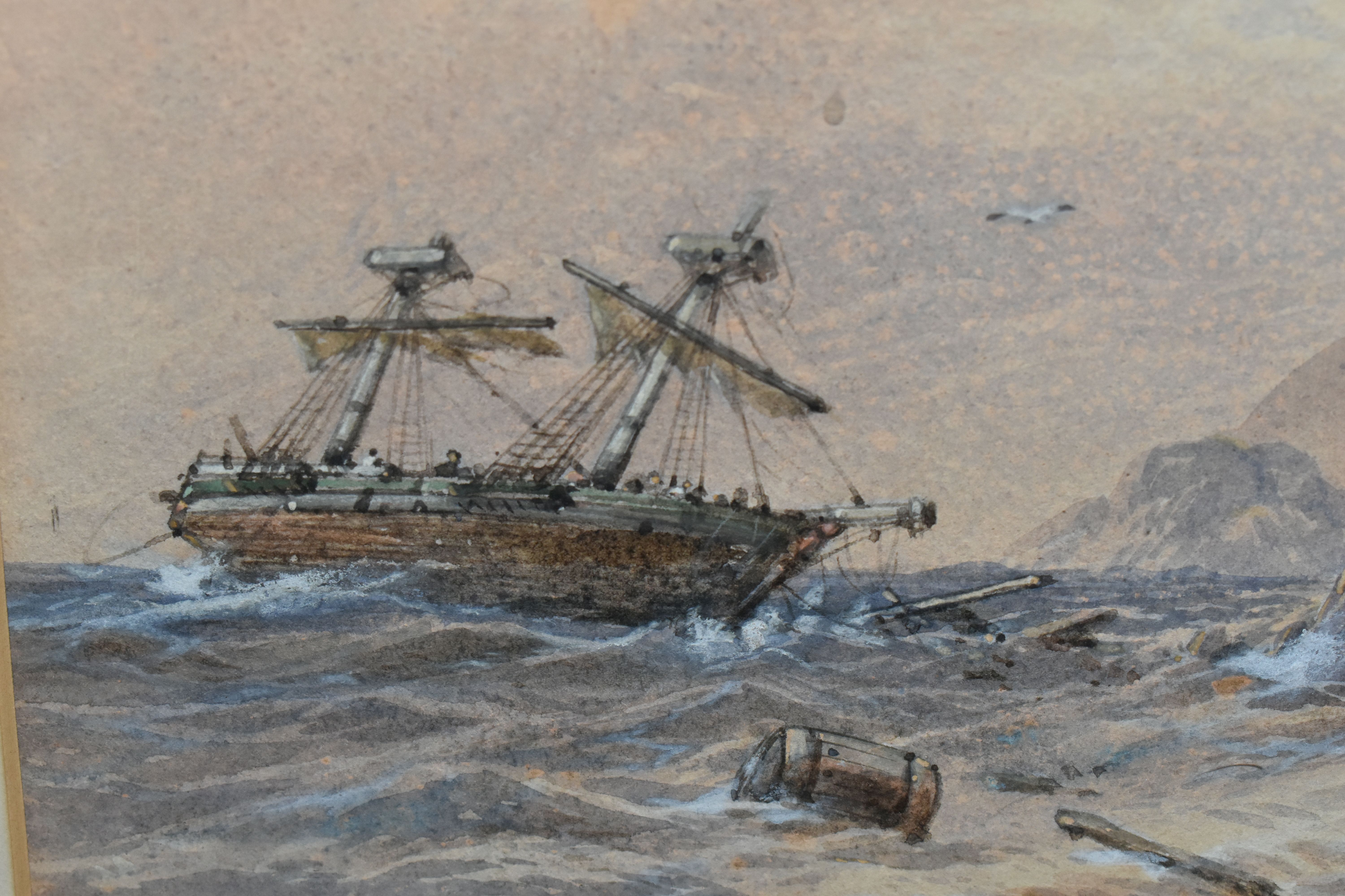 WILLIAM HENRY VERNON (1820-1909) A LATE 19TH CENTURY SHIPWRECK SCENE, a ship is foundering before - Image 4 of 5