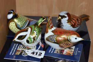 FOUR BOXED ROYAL CROWN DERBY PAPERWEIGHTS, 'Firecrest 2009', 'Manifold Wren', 'Great Tit' and 'House