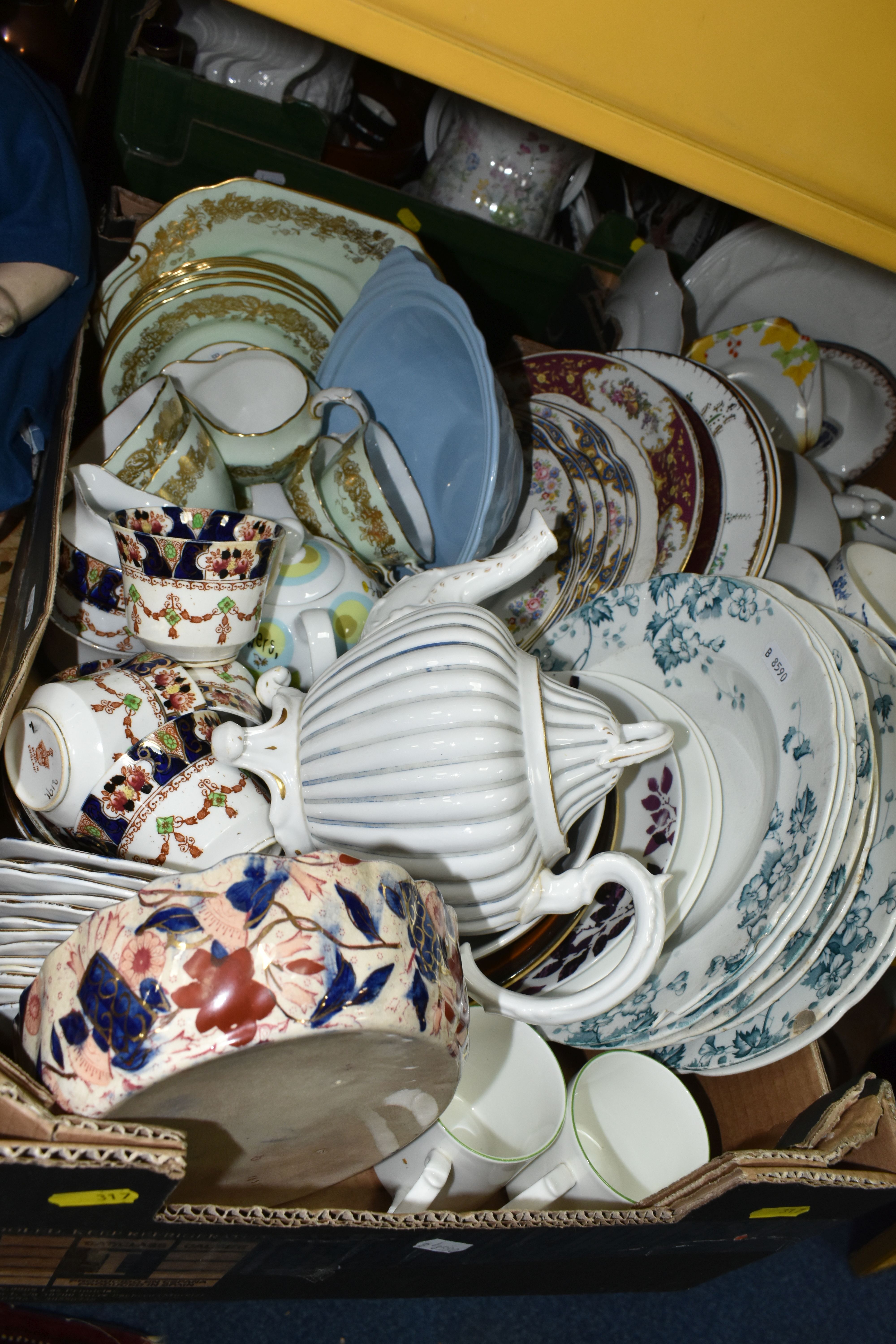 FIVE BOXES OF CERAMICS AND GLASSWARE, to include a Royal Doulton 'Sprays' pattern butter dish, - Image 2 of 8