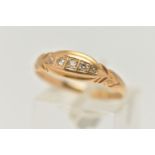 A LATE VICTORIAN 18CT GOLD, DIAMOND FIVE STONE RING, boat ring set with five graduating old cut