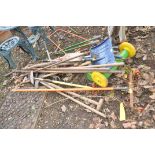 A COLLECTION OF GARDEN TOOLS including forks, rakes, spades, shovels etc (15+)