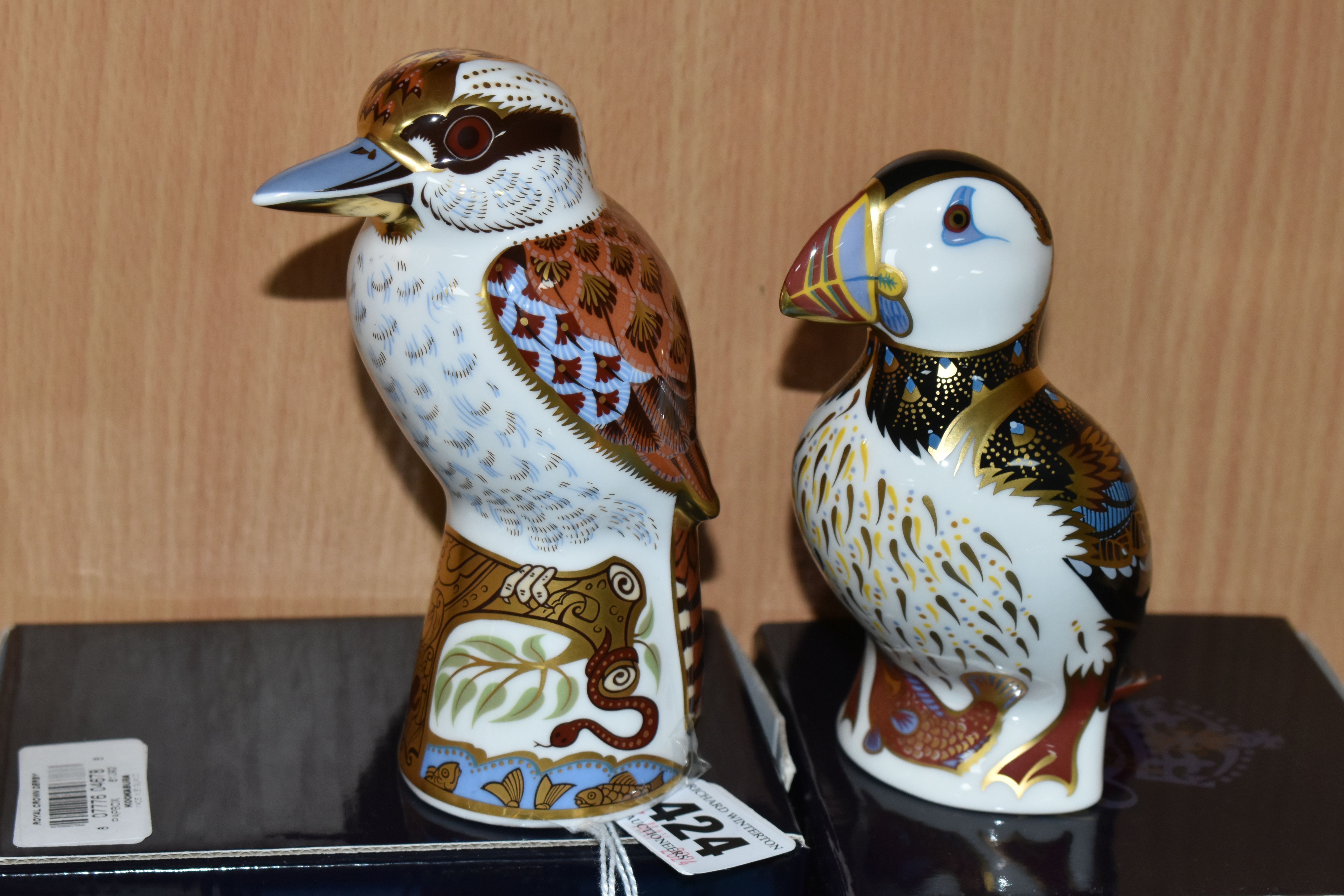 TWO BOXED ROYAL CROWN DERBY IMARI PAPERWEIGHTS, comprising 'Kookaburra' introduced 2009 and 'Puffin'