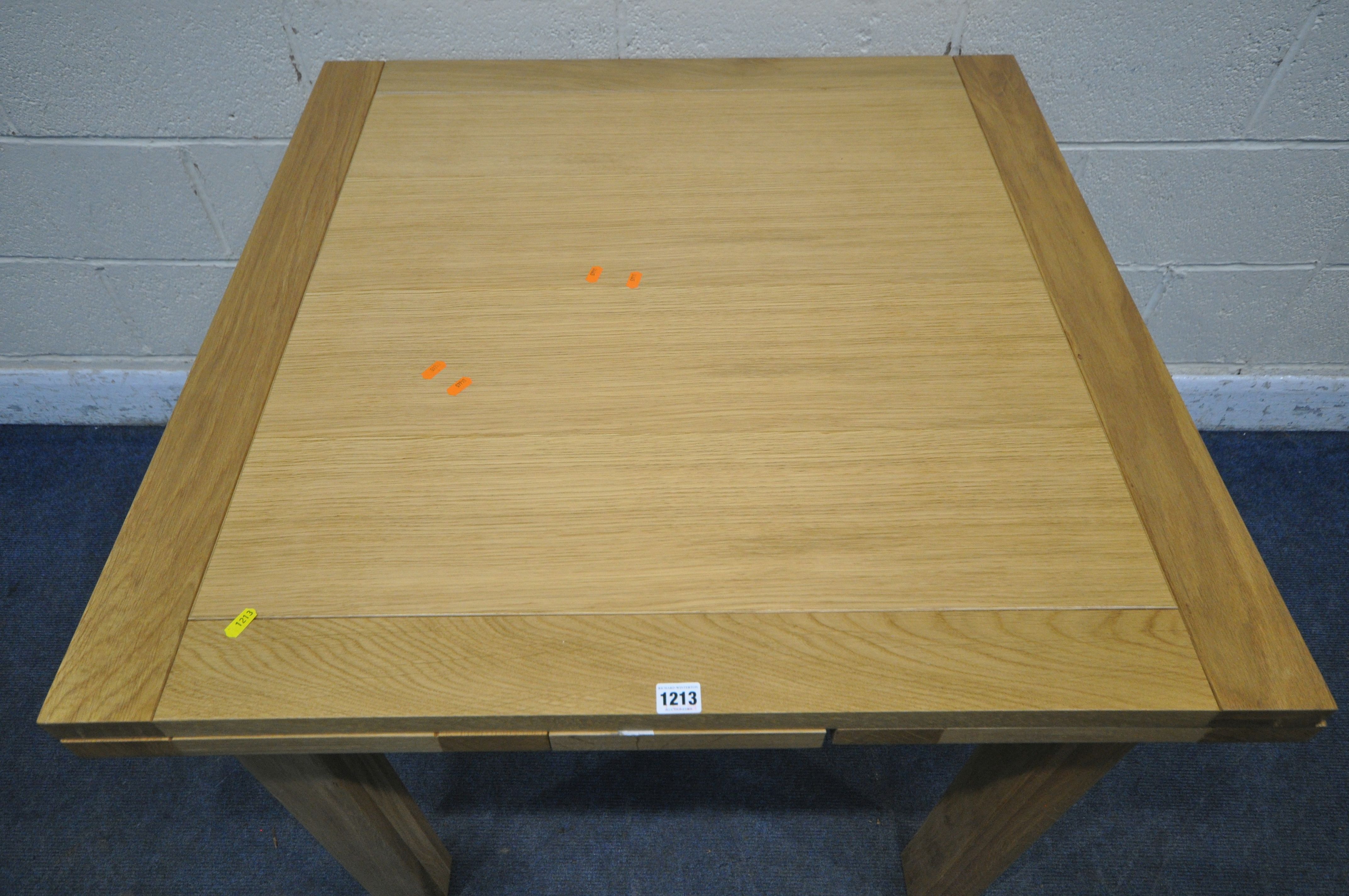 A MODERN LIGHT OAK DRAW LEAF DINING TABLE, open width 160cm x 90cm squared x height 78cm, along with - Image 4 of 4