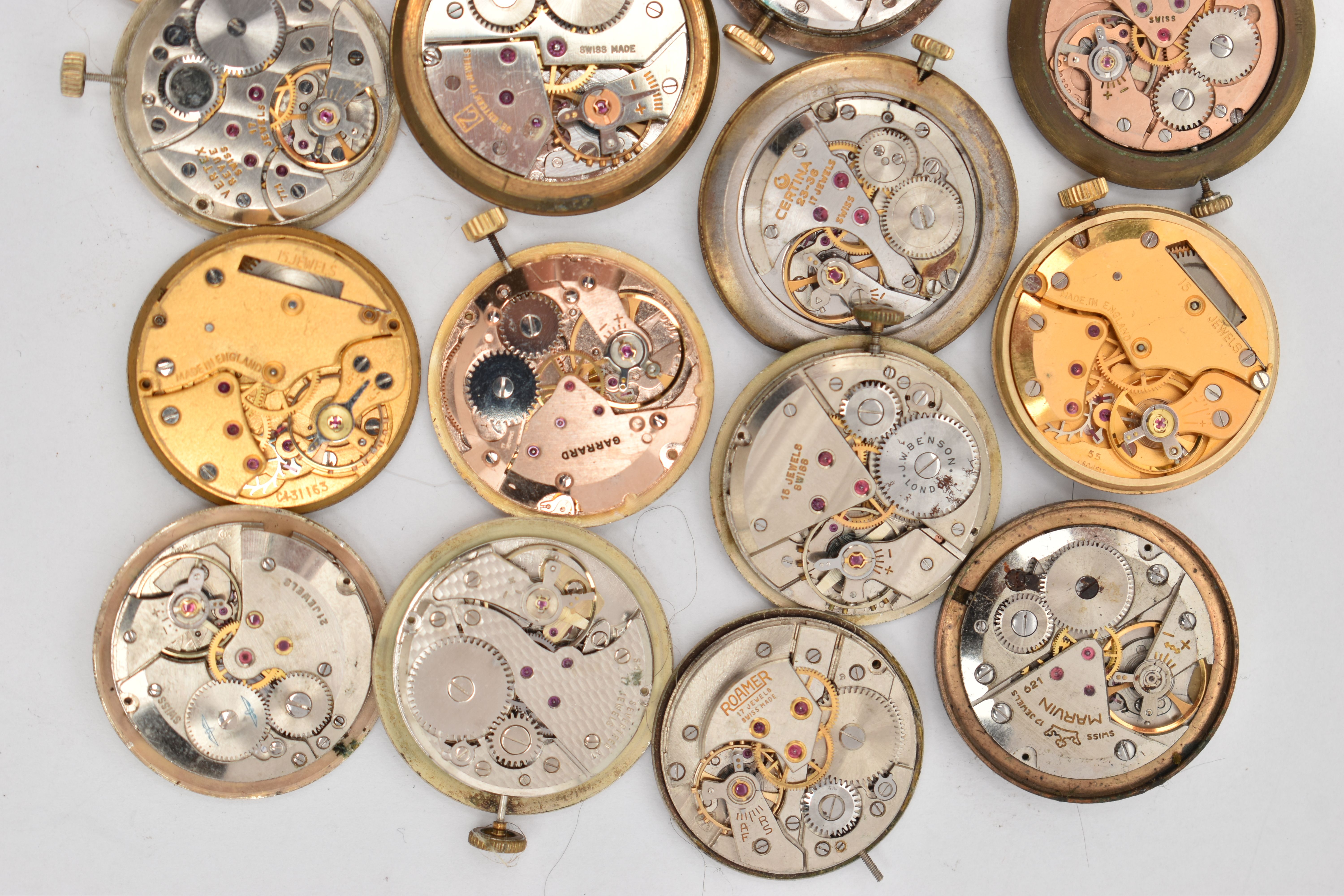 A BOX OF GENTS WATCH MOVEMENTS, various shapes, names to include 'Astral, Smiths, Garrard, J.W. - Image 8 of 8
