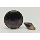 TWO PIECES OF BLUE JOHN FLOURITE JEWELLERY, to include a large white metal round, buckle, set with a