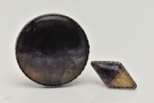 TWO PIECES OF BLUE JOHN FLOURITE JEWELLERY, to include a large white metal round, buckle, set with a