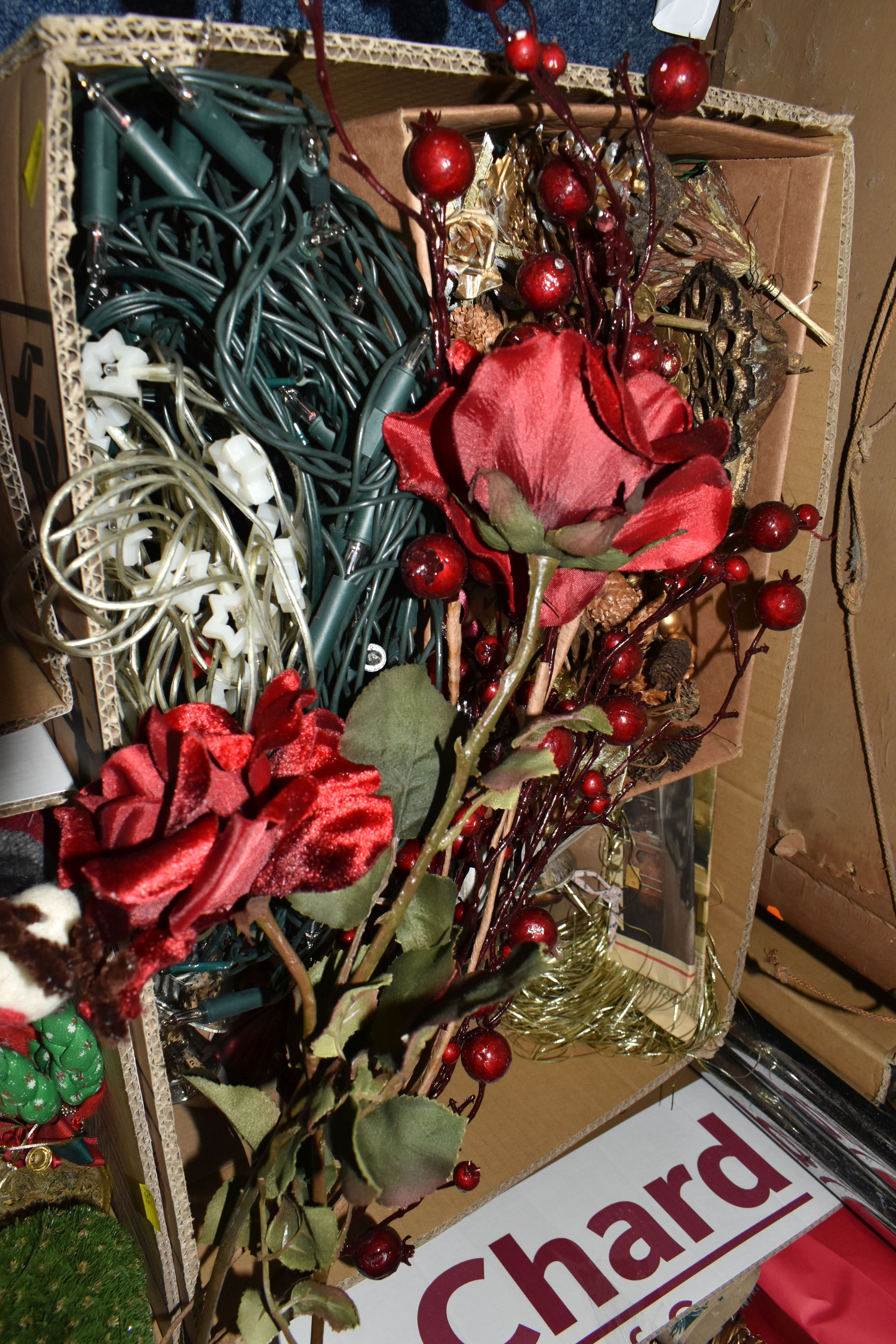 FOUR BOXES OF ASSORTED CHRISTMAS DECORATIONS AND CANDLES ETC glass, wood, textile Christmas tree - Image 5 of 6