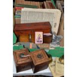 TWO BOXES AND LOOSE BOOKS, EPHEMERA AND SUNDRY ITEMS, to include two small trench art vases, one