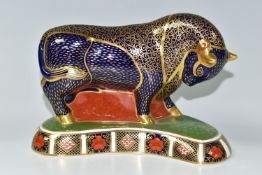 A ROYAL CROWN DERBY IMARI GRECIAN BULL PAPERWEIGHT, first quality, gold stopper, red backstamp, date