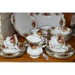 A GROUP OF ROYAL ALBERT 'OLD COUNTRY ROSES' PATTERN TEAWARE, comprising a cake plate, sandwich