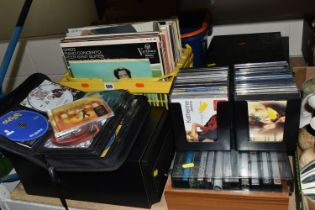 EIGHT CASES OF VARYING SIZE CONTAINING A LARGE COLLECTION OF LPS, CDS, CASETTE TAPES, including