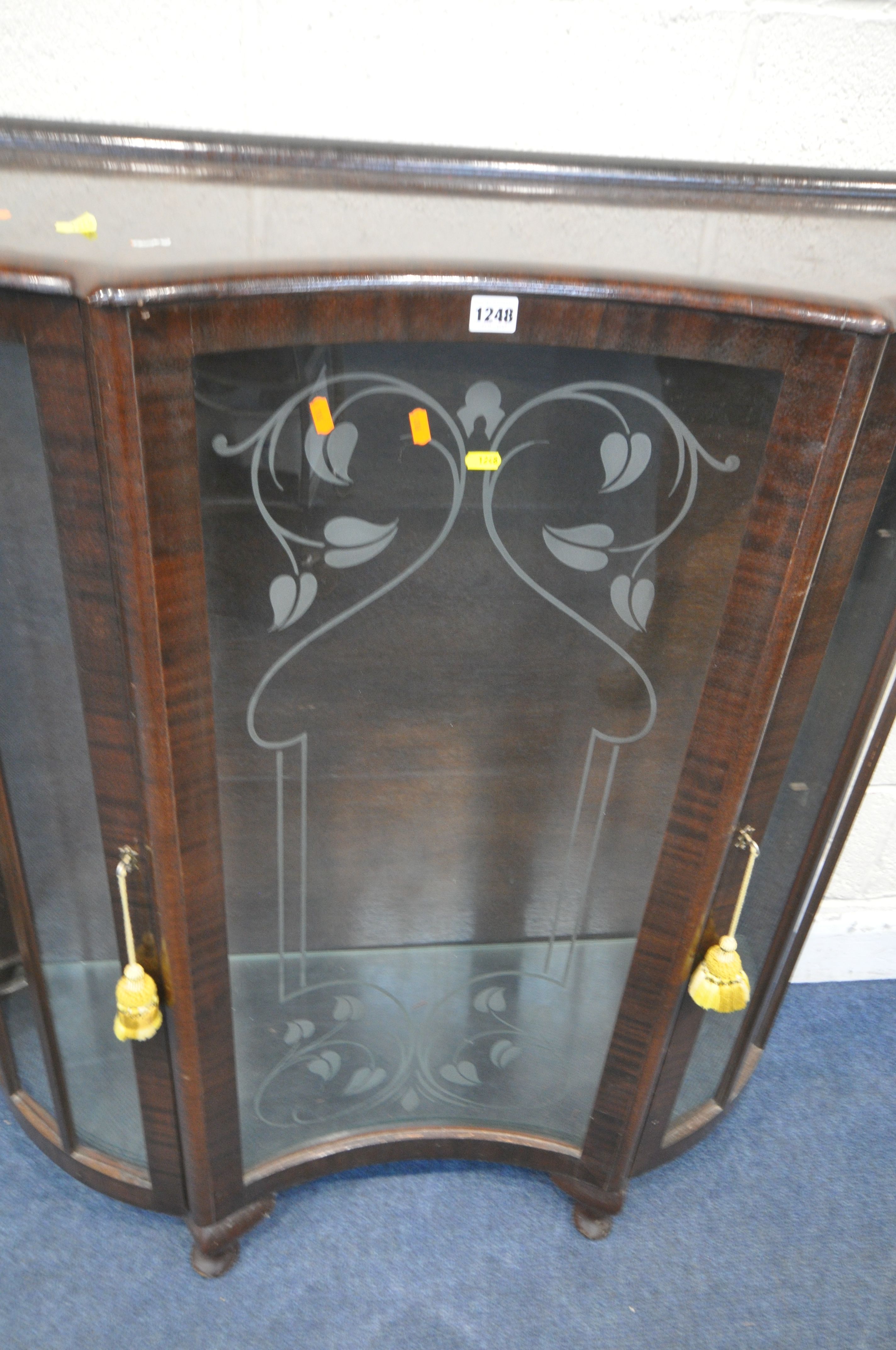 TWO 20TH CENTURY MAHOGANY DISPLAY CABINETS, each with a single door and two glass shelves, on - Image 3 of 4