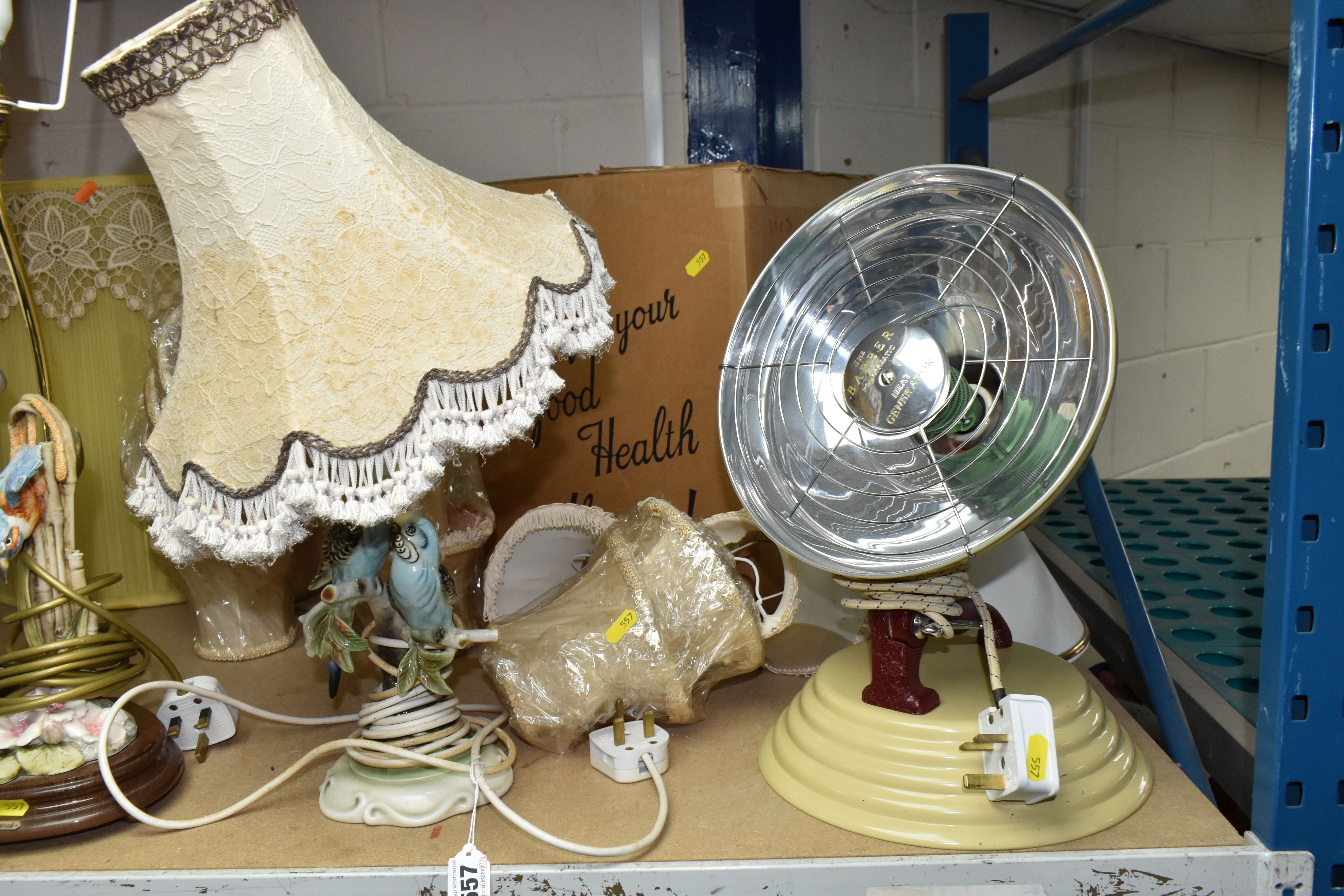 A QUANTITY OF TABLE LAMPS AND VINTAGE LAMPS SHADES, comprising a figural table lamp in the form of - Image 2 of 6