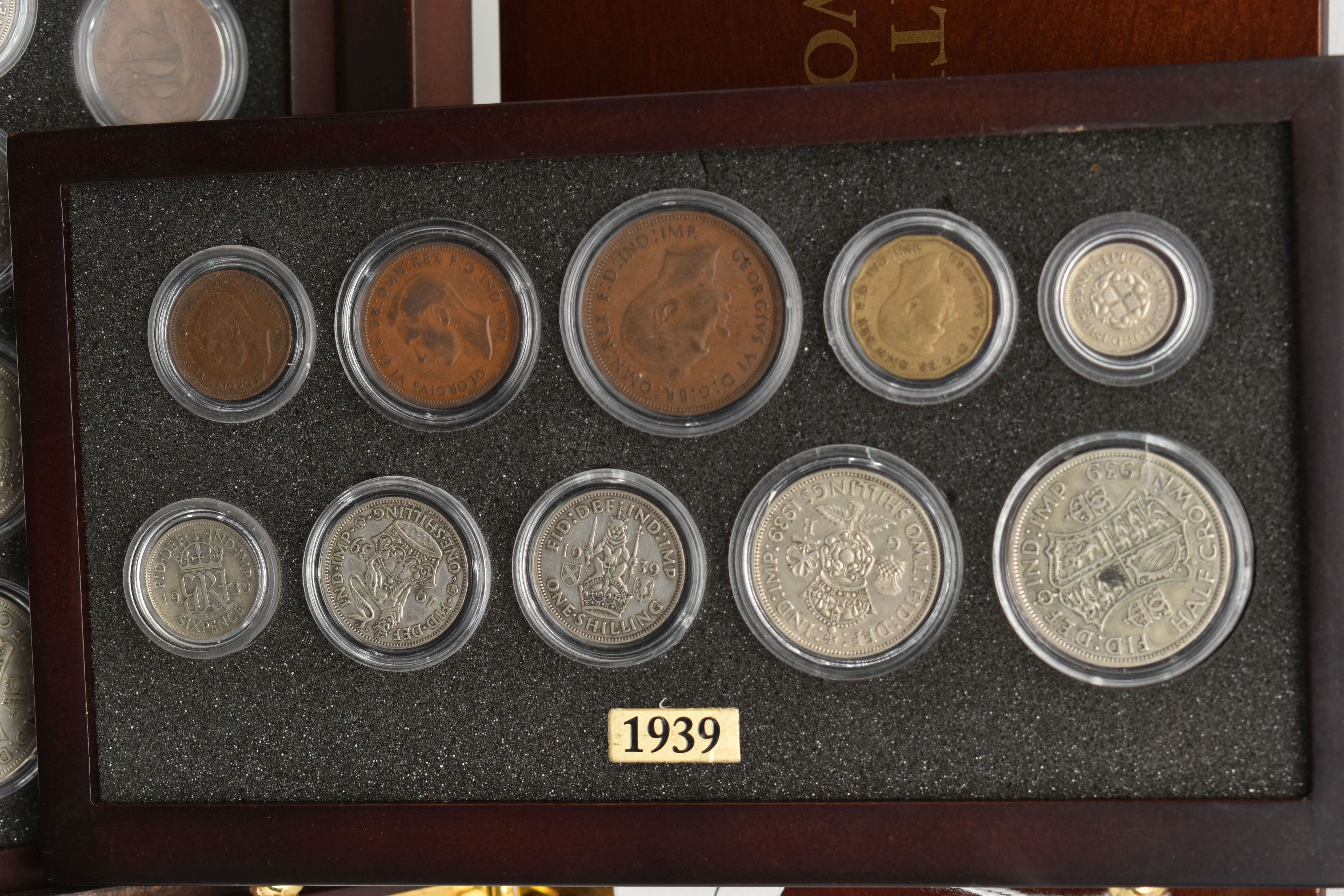 A SMALL WOODEN COIN CABINET, consisting of eight drawers seven containing UK coinage from 1939-1945, - Image 2 of 10