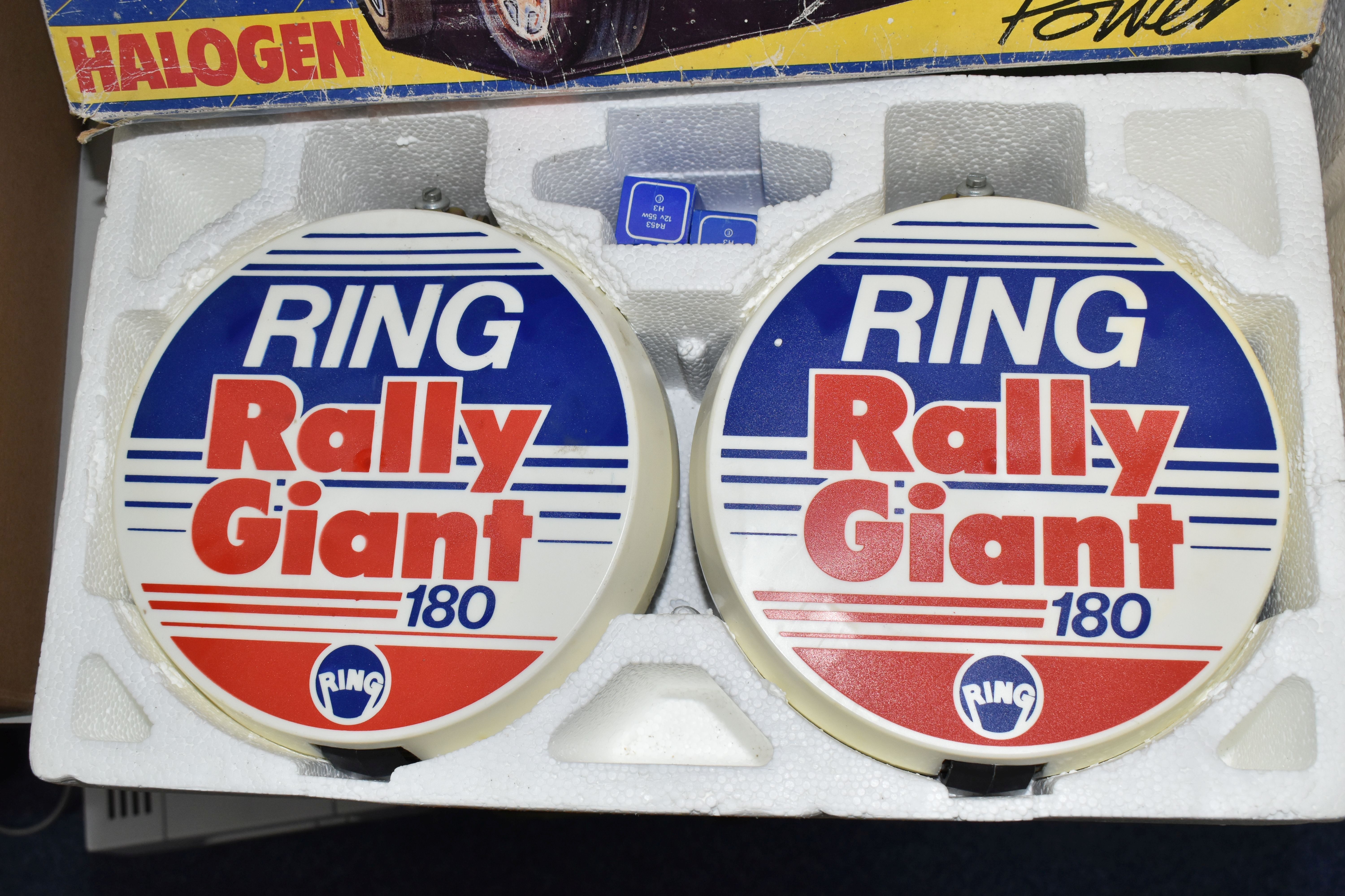 A BOXED PAIR OF RING RALLY GIANT 180 HALOGEN SPORTS SPOT LAMPS, c.1980s, both appear complete and in - Image 2 of 2