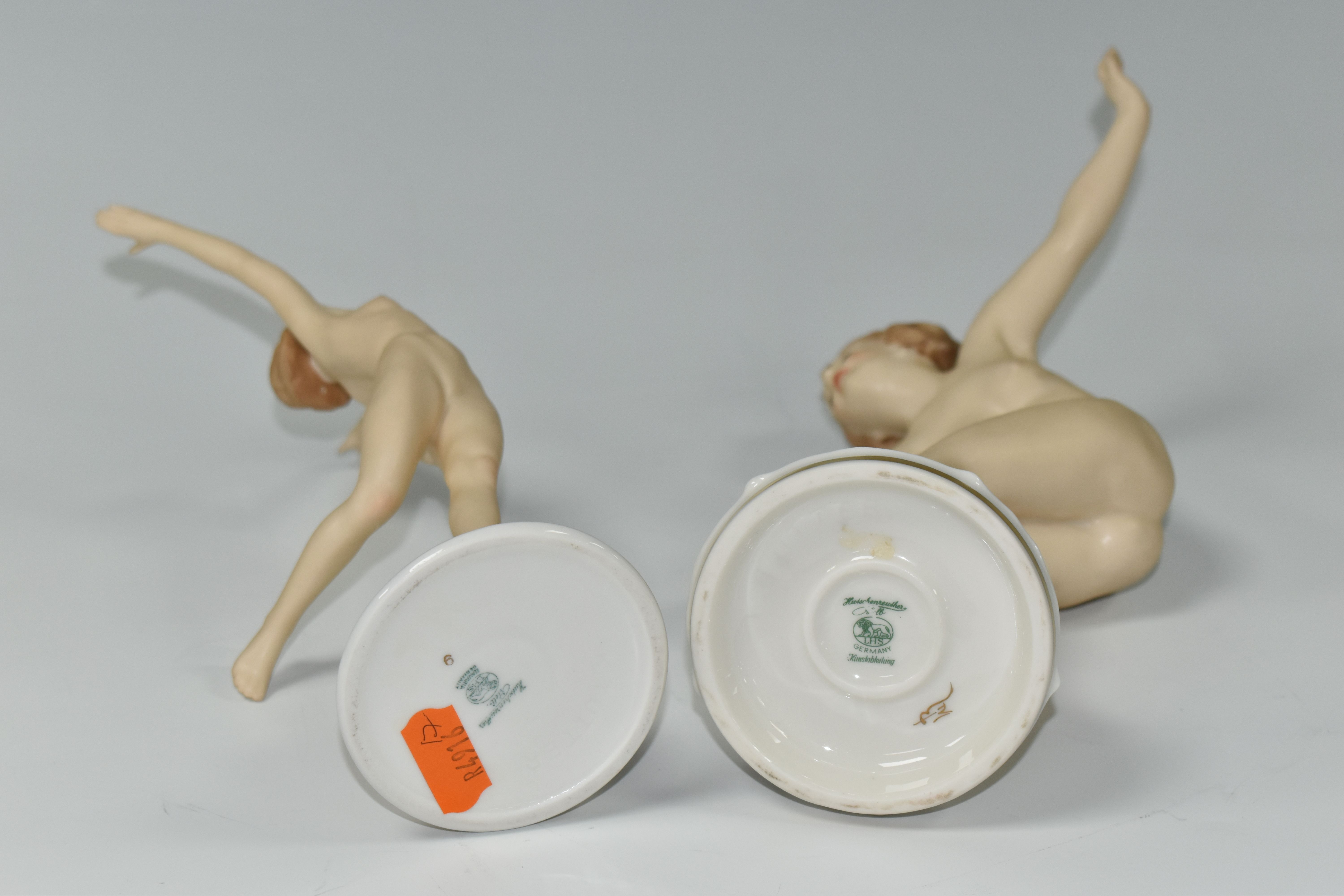 TWO 1930s HUTSCHENREUTHER PORCELAIN NUDE FIGURES, two Art Deco figures comprising 'Ball Player', - Image 5 of 5