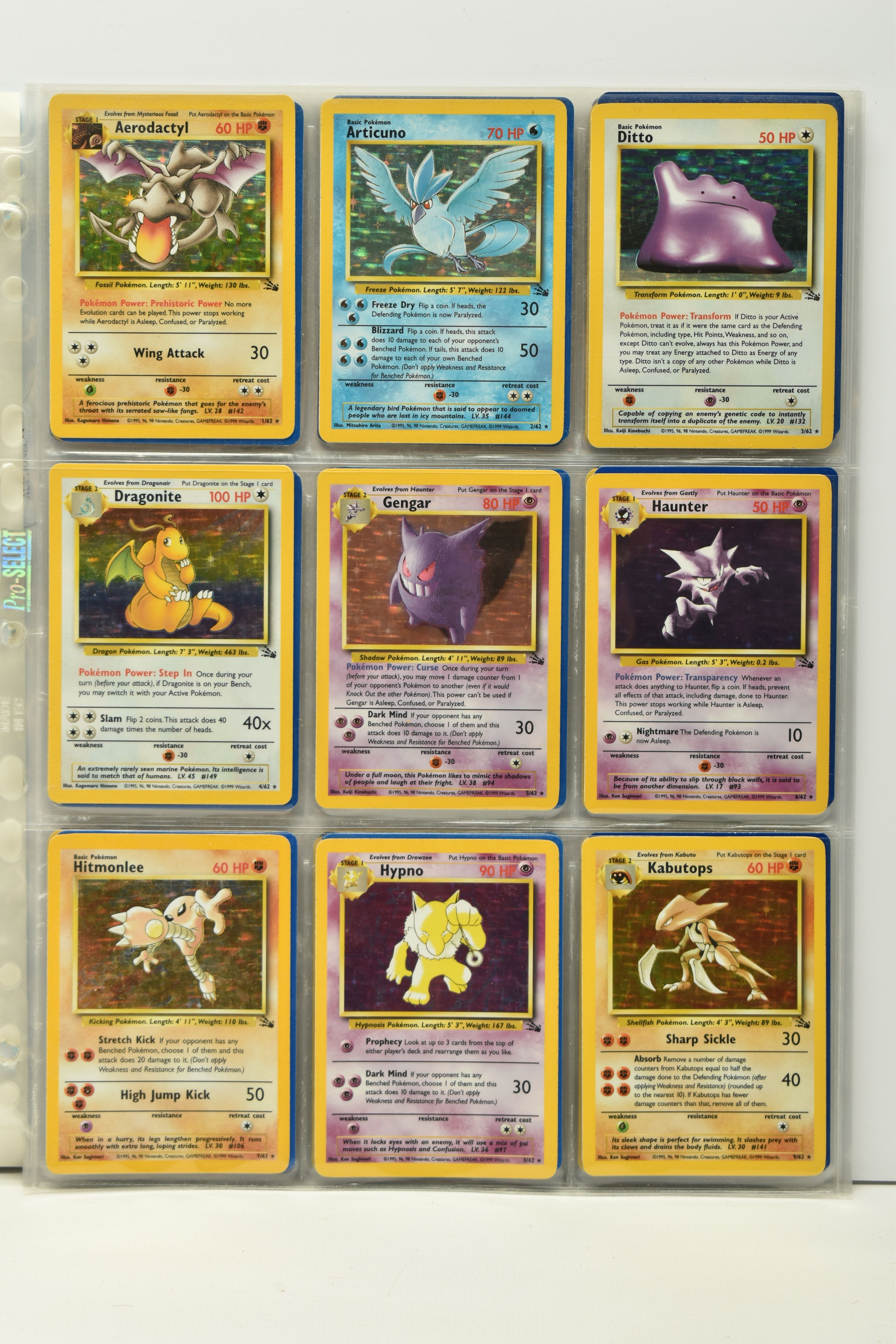 POKEMON COMPLETE FOSSIL SET, all 62 cards are present, no first editions are included, condition