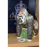 A BOXED ROYAL CROWN DERBY 'MOUNTAIN GORILLA' PAPERWEIGHT, with gold stopper, red printed backstamp