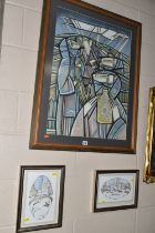 A. PUSHKAREV (CONTEMPORARY) A CUBIST DEPICTION OF RELIGIOUS FIGURES, a figure holding a cross stands